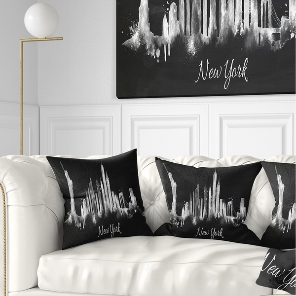 Designart 'New York Dark Silhouette' Cityscape Painting Throw Pillow