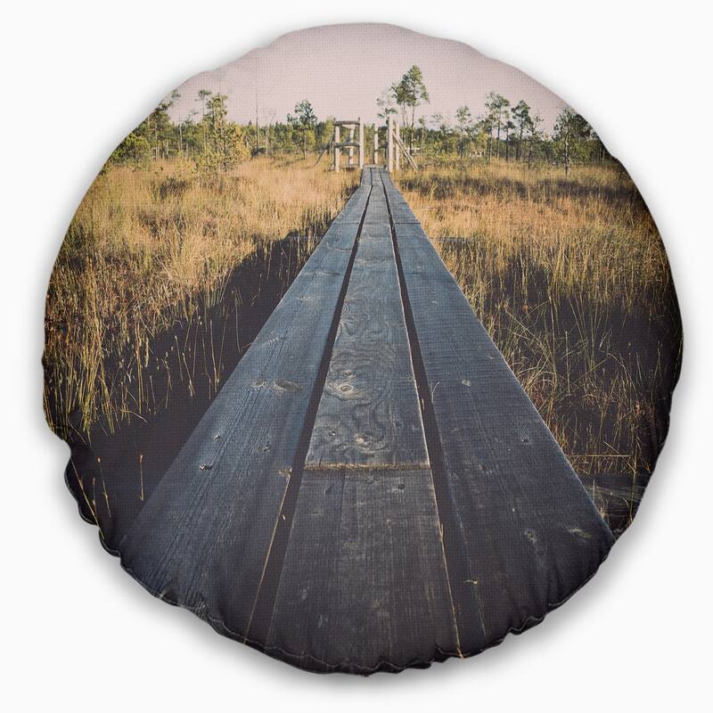 Designart 'Wood Footpath on the Bog in Fall' Landscape Printed Throw Pillow