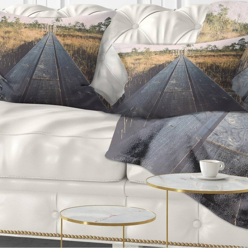Designart 'Wood Footpath on the Bog in Fall' Landscape Printed Throw Pillow - Rectangle - 12 in. x 20 in. - Medium