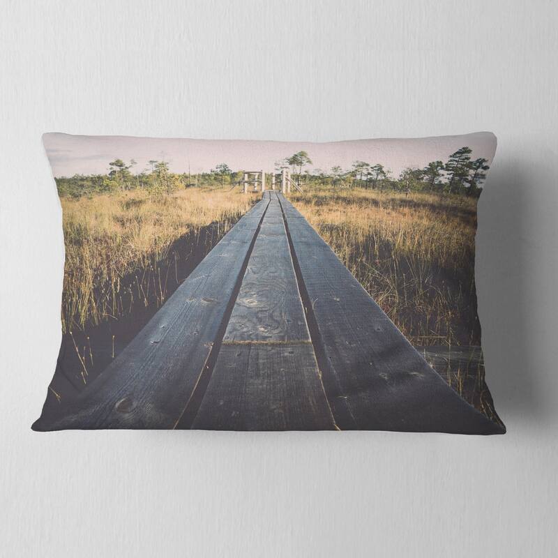 Designart 'Wood Footpath on the Bog in Fall' Landscape Printed Throw Pillow