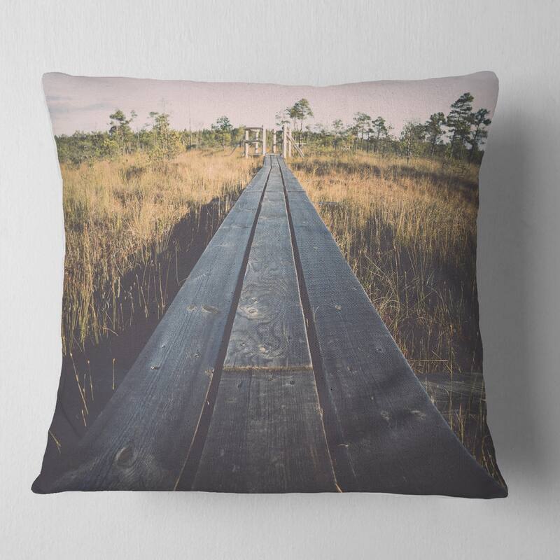 Designart 'Wood Footpath on the Bog in Fall' Landscape Printed Throw Pillow - Square - 26 in. x 26 in. - Large
