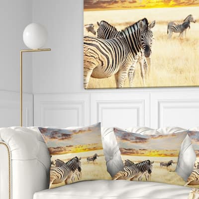 Designart 'Zebras Walking in Bush under Clouds' African Throw Pillow