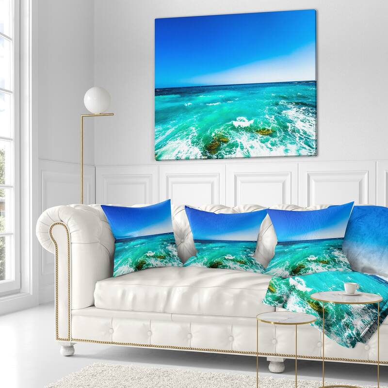 Designart 'Seashore with Clear Water and Sky' Modern Seashore Throw Pillow