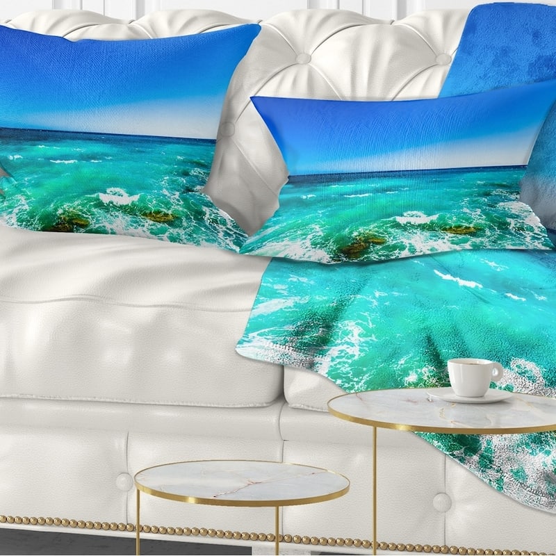 Designart 'Seashore with Clear Water and Sky' Modern Seashore Throw Pillow - Rectangle - 12 in. x 20 in. - Medium