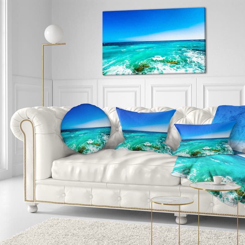 Designart 'Seashore with Clear Water and Sky' Modern Seashore Throw Pillow