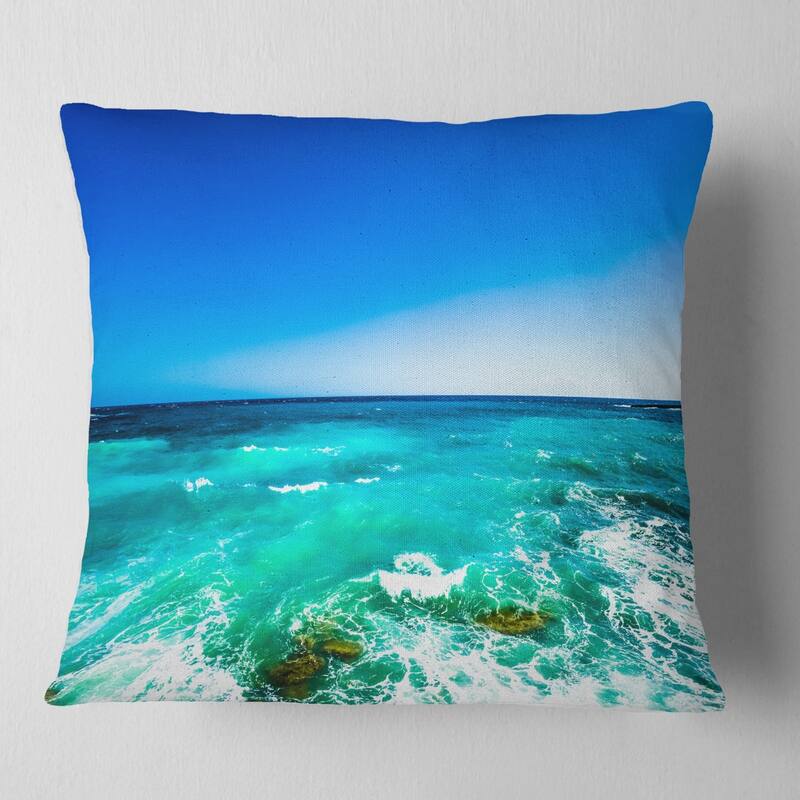 Designart 'Seashore with Clear Water and Sky' Modern Seashore Throw Pillow - Square - 26 in. x 26 in. - Large