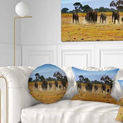 Designart 'Memory of African Wild Elephants' African Throw Pillow