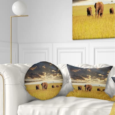 Designart 'Group of Elephants in Africa' African Throw Pillow