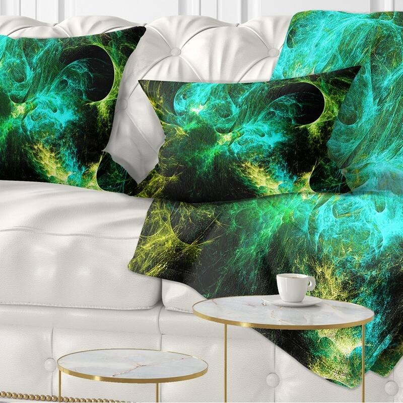 Designart 'Wings of Angels Green in Black' Abstract Throw Pillow - Rectangle - 12 in. x 20 in. - Medium
