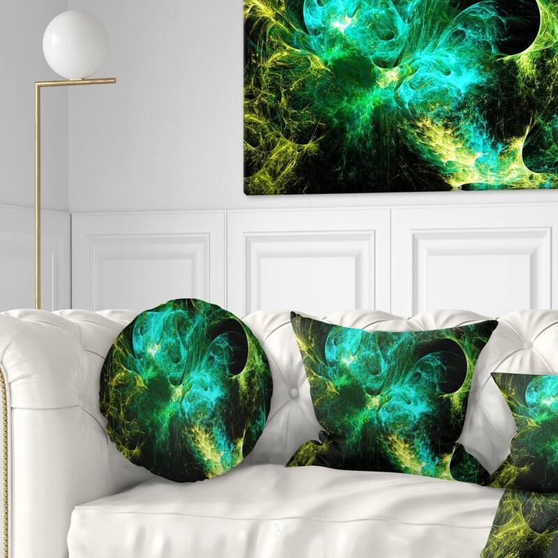 Designart 'Wings of Angels Green in Black' Abstract Throw Pillow - Round - 16 inches round - Small