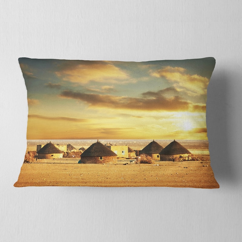 Designart 'Beautiful African Village Huts' African Landscape Printed Throw Pillow