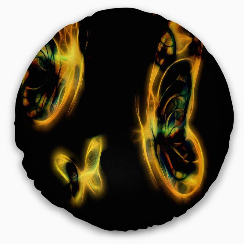 Designart 'Yellow Fractal Butterflies on Black' Floral Throw Pillow
