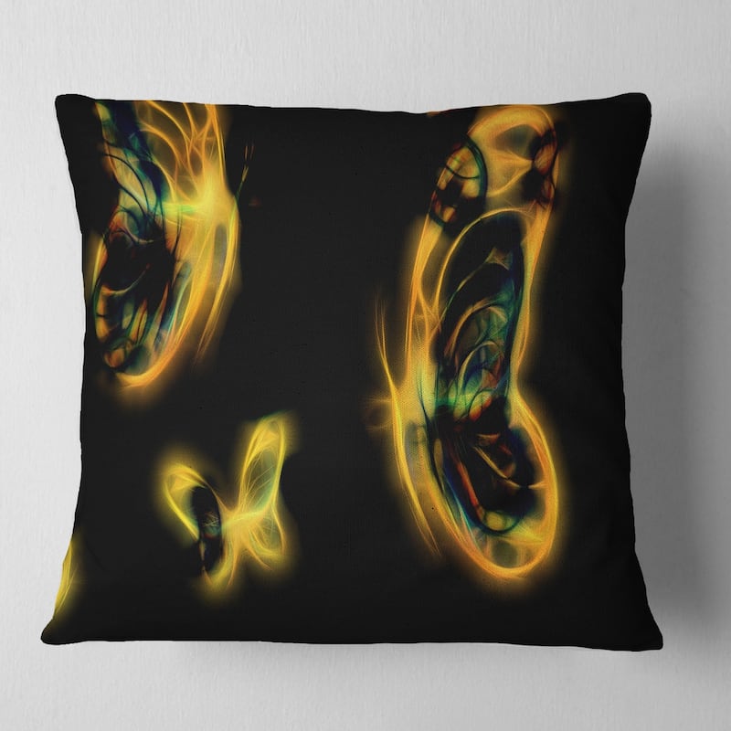Designart 'Yellow Fractal Butterflies on Black' Floral Throw Pillow - Square - 16 in. x 16 in. - Small