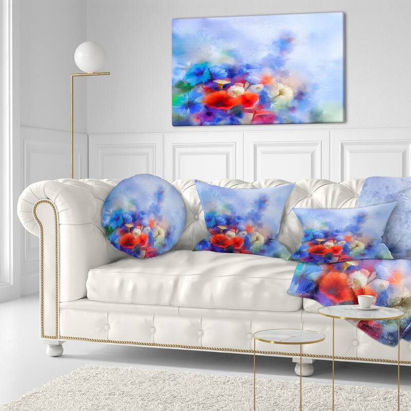 Designart 'Blue Corn Flowers and Red Poppies' Floral Throw Pillow