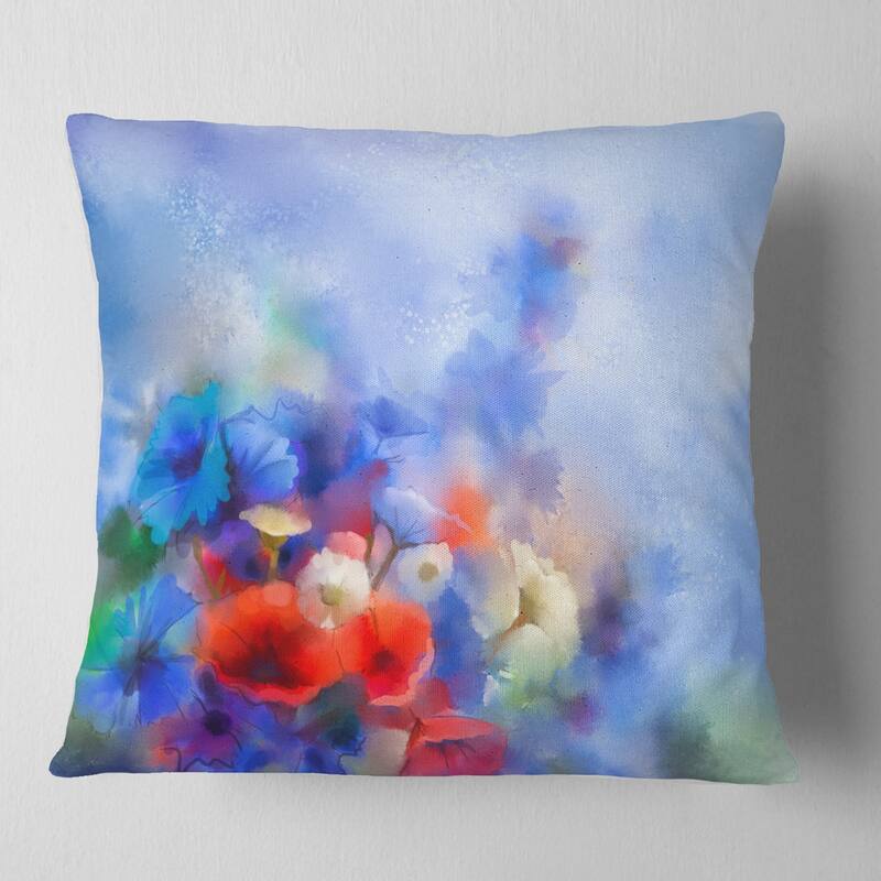Designart 'Blue Corn Flowers and Red Poppies' Floral Throw Pillow - Square - 26 in. x 26 in. - Large