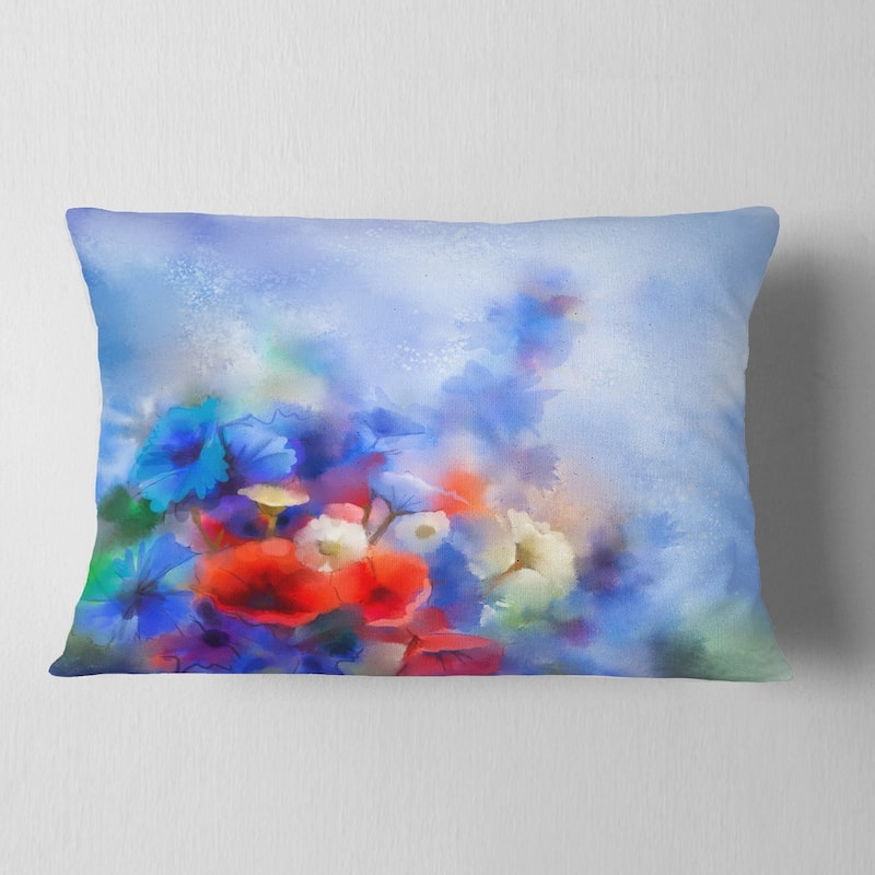 Designart 'Blue Corn Flowers and Red Poppies' Floral Throw Pillow