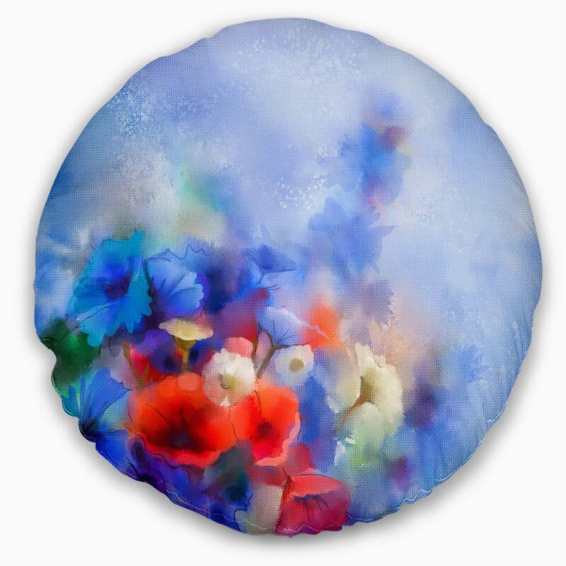 Designart 'Blue Corn Flowers and Red Poppies' Floral Throw Pillow