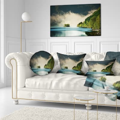 Designart 'Beautiful Lake By Green Mountains' Landscape Printed Throw Pillow