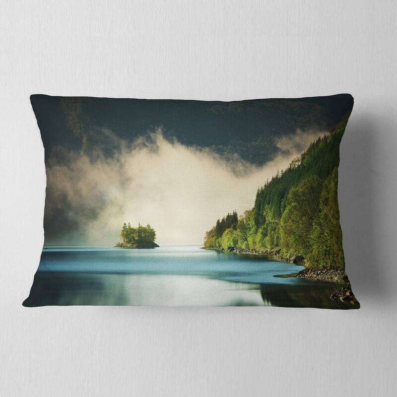 Designart 'Beautiful Lake By Green Mountains' Landscape Printed Throw Pillow