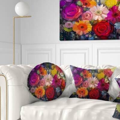 Designart 'Bouquet of Rose Daisy and Gerbera' Floral Throw Pillow