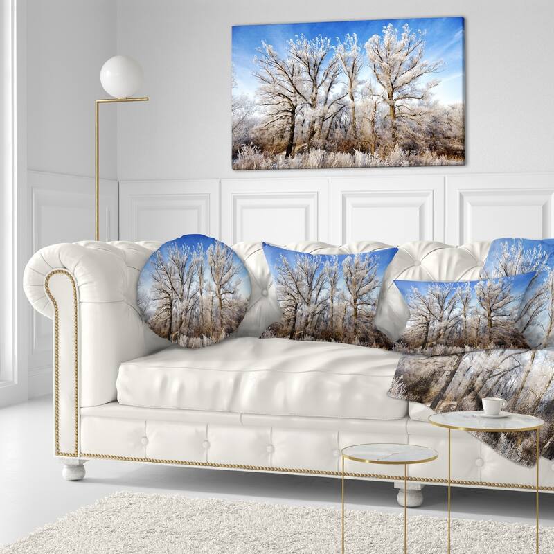 Designart 'Beautiful Winter Evening View' Landscape Printed Throw Pillow