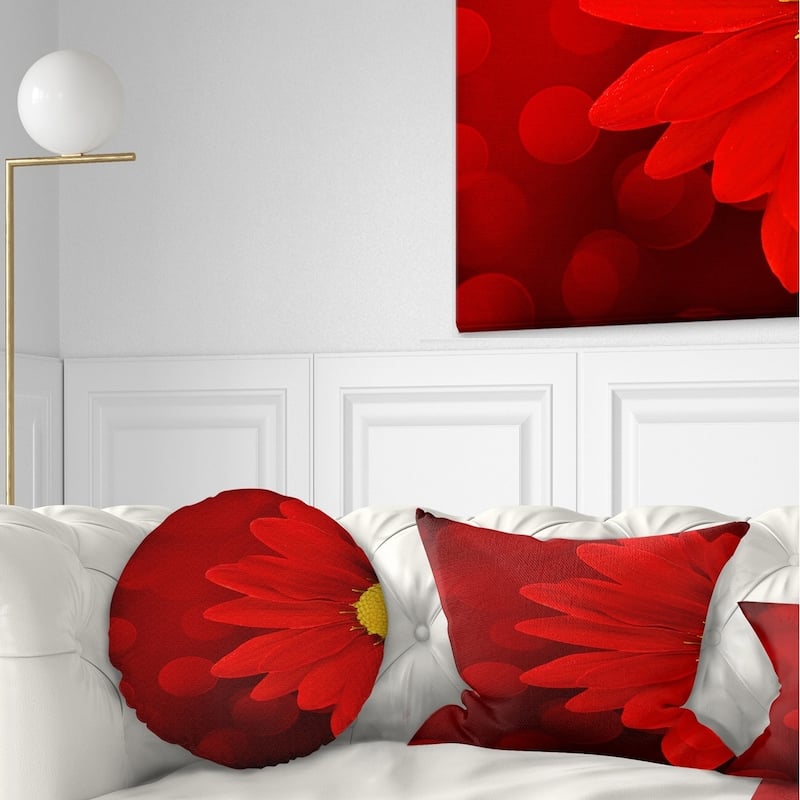 Designart 'Red Flower with Lit up Background' Floral Throw Pillow - Round - 16 inches round - Small