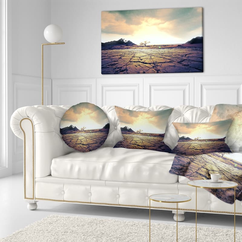 Designart 'Cracked Drought Land with Sunshine' Landscape Printed Throw Pillow
