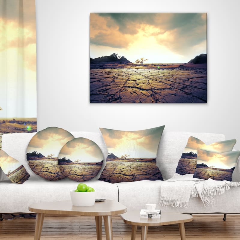 Designart 'Cracked Drought Land with Sunshine' Landscape Printed Throw Pillow