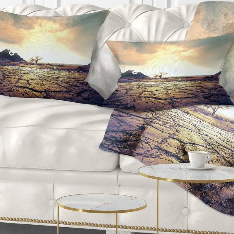 Designart 'Cracked Drought Land with Sunshine' Landscape Printed Throw Pillow - Rectangle - 12 in. x 20 in. - Medium