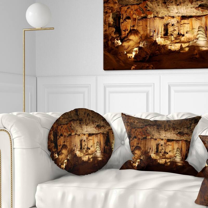 Designart 'Dark Cango Caves South Africa' African Landscape Printed Throw Pillow - Round - 16 inches round - Small
