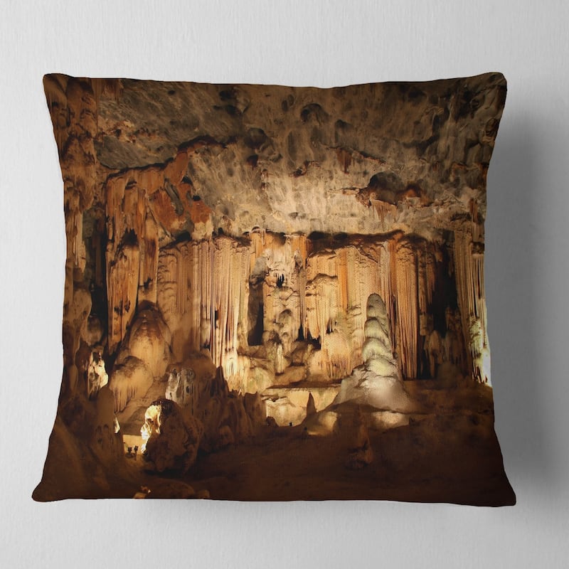 Designart 'Dark Cango Caves South Africa' African Landscape Printed Throw Pillow - Square - 16 in. x 16 in. - Small