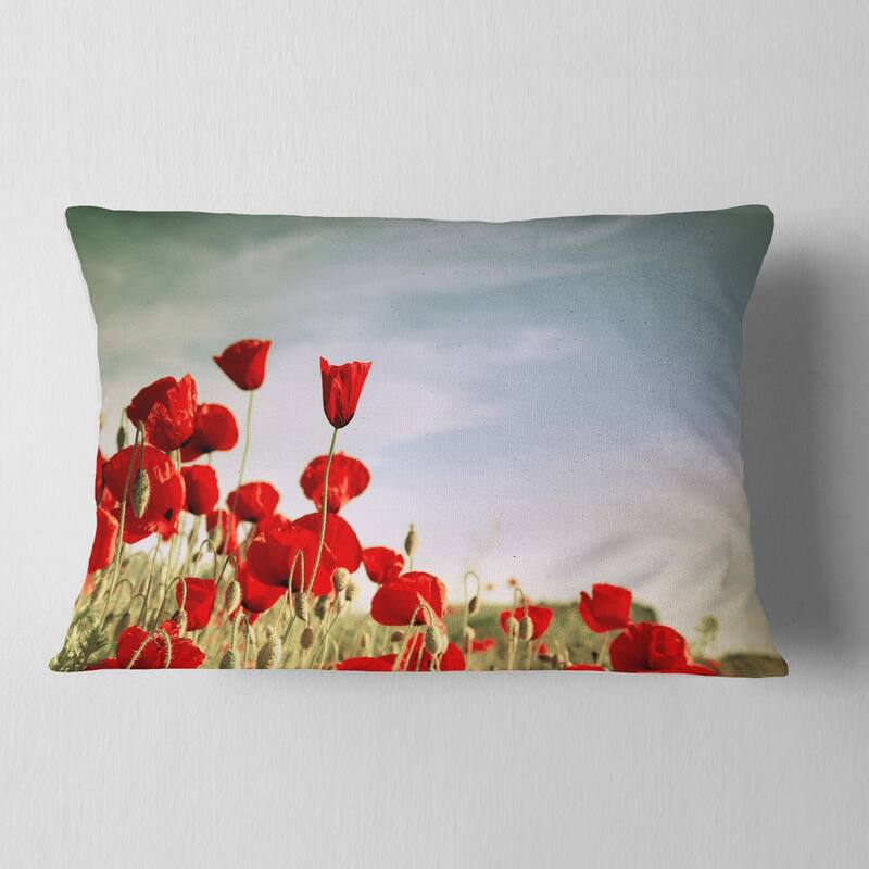 Designart 'Flourishing Red Poppies' Floral Throw Pillow