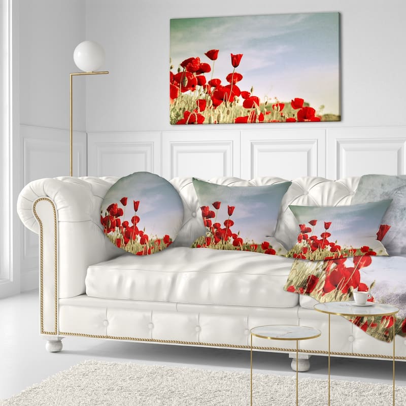 Designart 'Flourishing Red Poppies' Floral Throw Pillow
