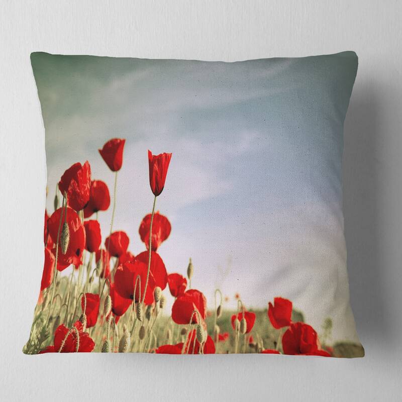 Designart 'Flourishing Red Poppies' Floral Throw Pillow - Square - 18 in. x 18 in. - Medium