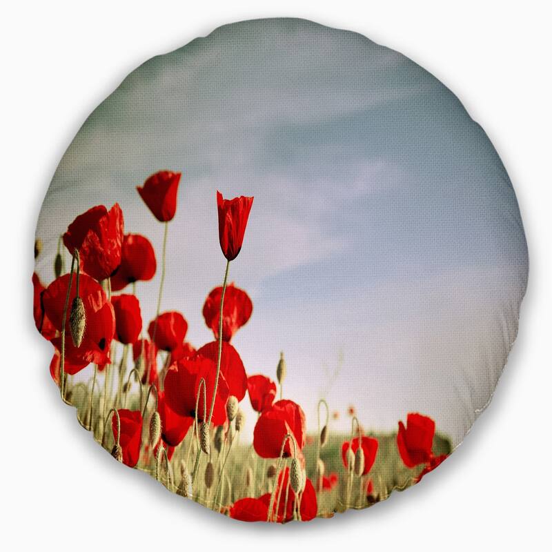 Designart 'Flourishing Red Poppies' Floral Throw Pillow