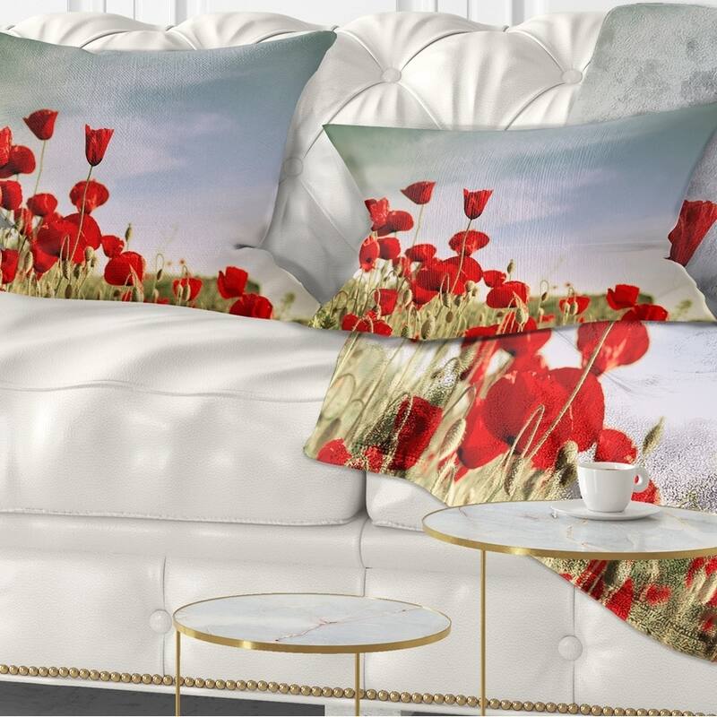 Designart 'Flourishing Red Poppies' Floral Throw Pillow - Rectangle - 12 in. x 20 in. - Medium