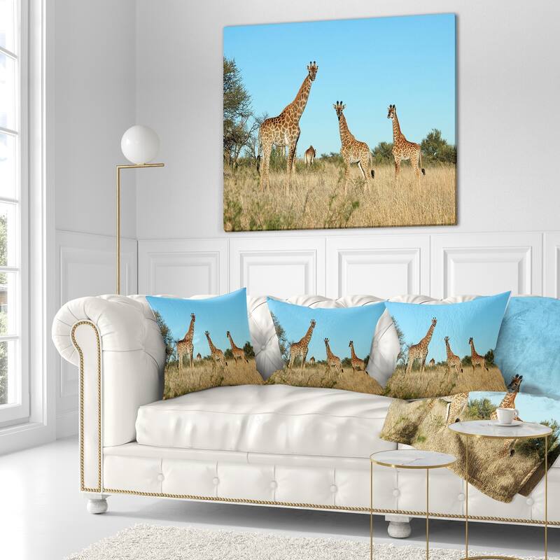 Designart 'Giraffe Family in Africa' African Throw Pillow