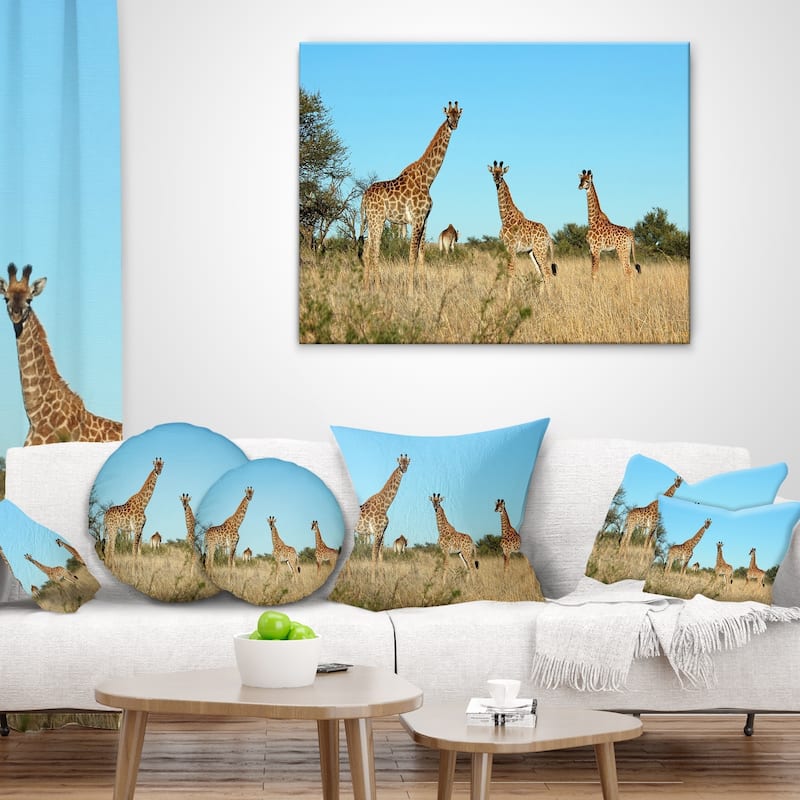 Designart 'Giraffe Family in Africa' African Throw Pillow
