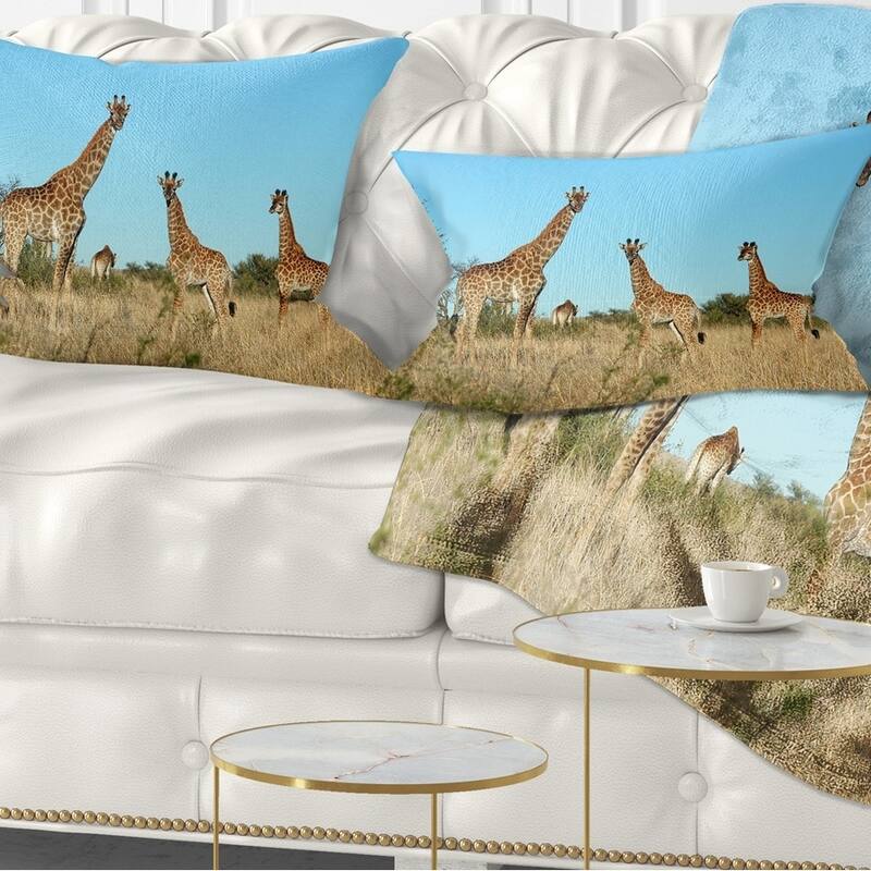 Designart 'Giraffe Family in Africa' African Throw Pillow - Rectangle - 12 in. x 20 in. - Medium