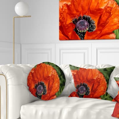 Designart 'Close Up View of Red Poppy Flower' Floral Throw Pillow