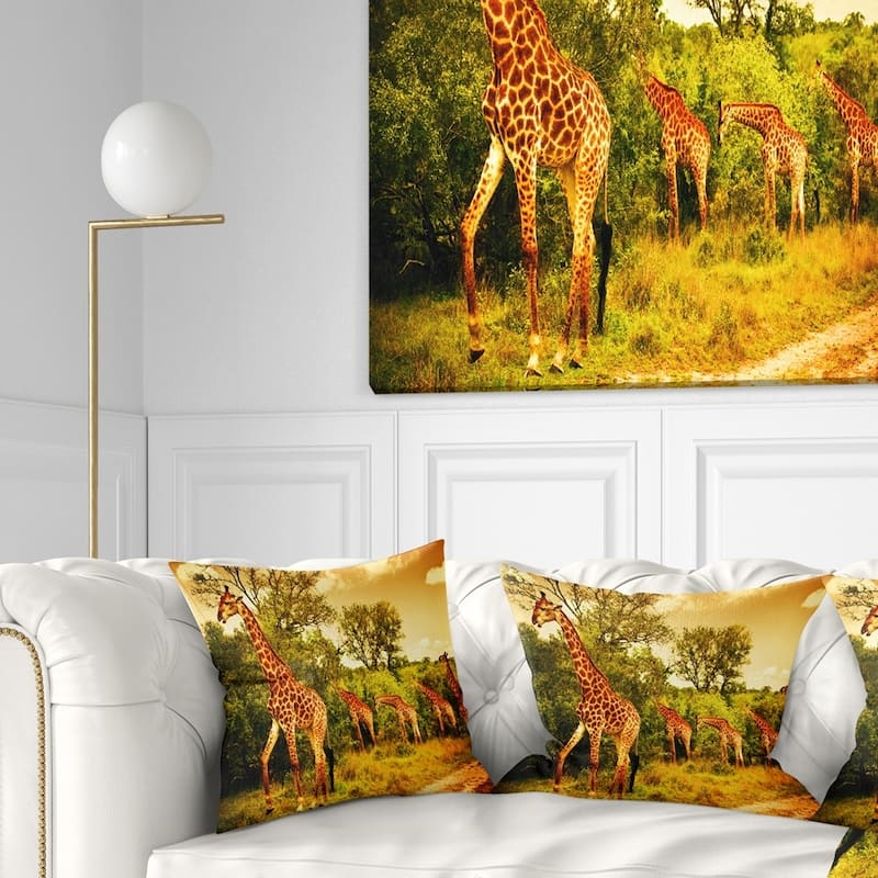 Designart 'South African Giraffes' African Throw Pillow - Square - 26 in. x 26 in. - Large