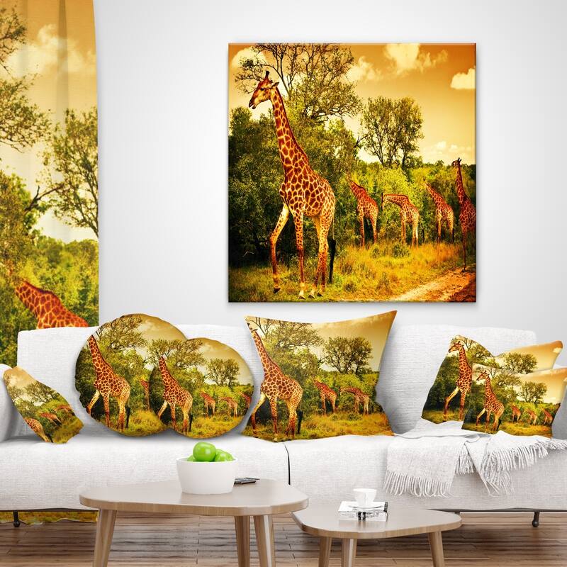 Designart 'South African Giraffes' African Throw Pillow