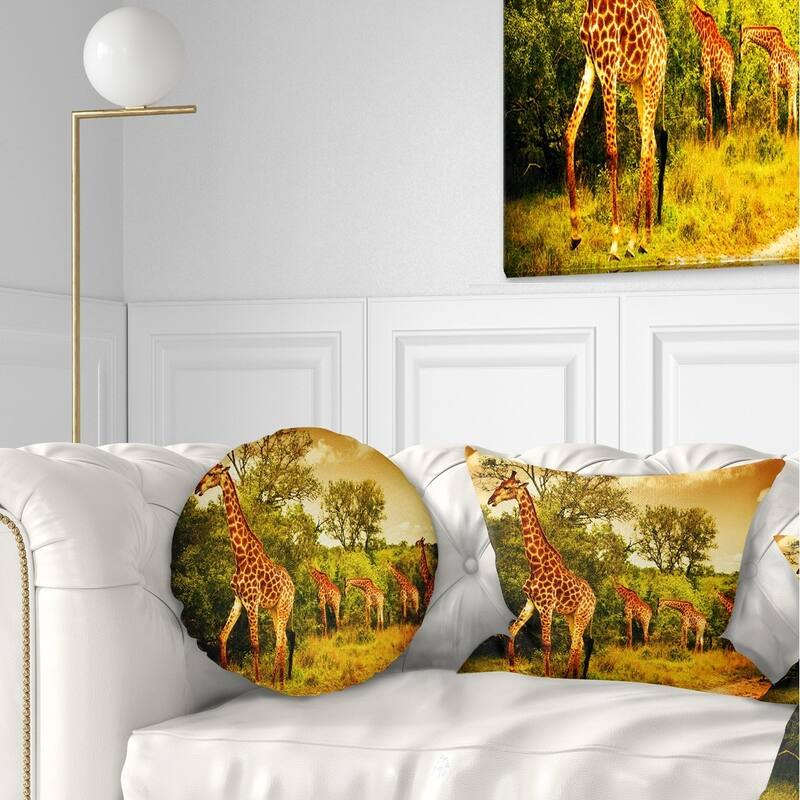 Designart 'South African Giraffes' African Throw Pillow - Rectangle - 12 in. x 20 in. - Medium
