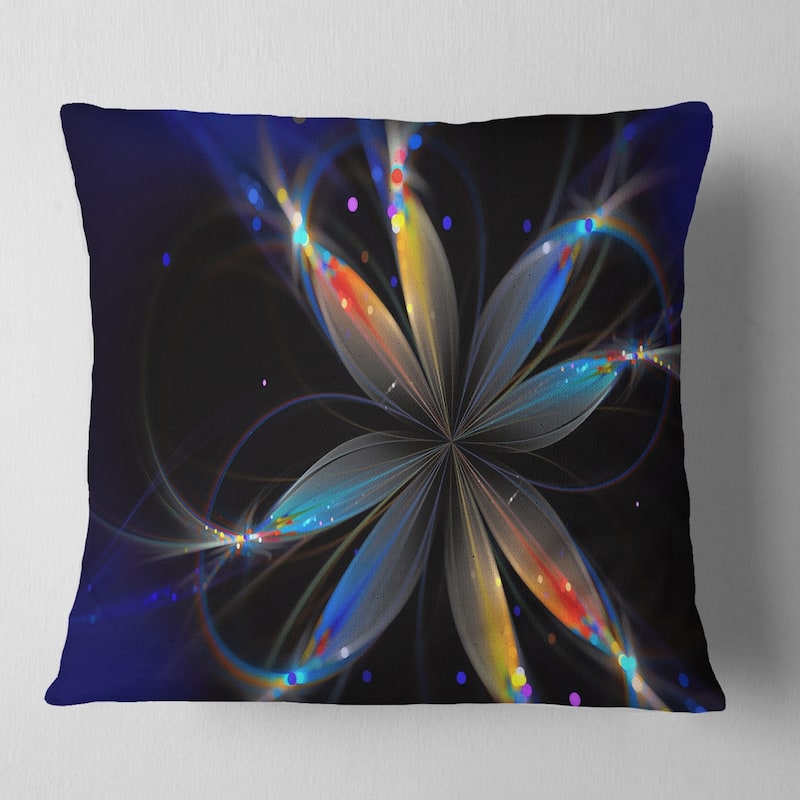 Designart 'Abstract Fractal Flower on Black' Floral Throw Pillow - Square - 26 in. x 26 in. - Large