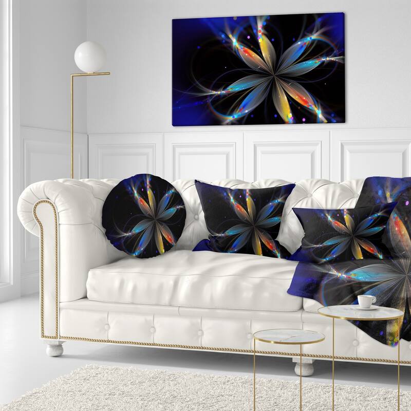 Designart 'Abstract Fractal Flower on Black' Floral Throw Pillow
