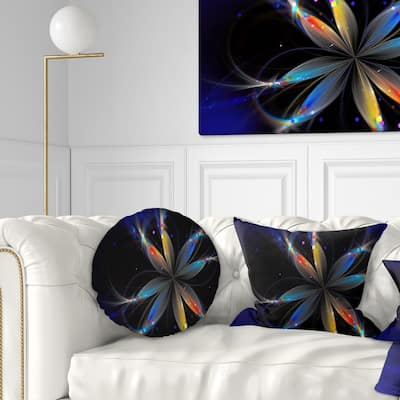 Designart 'Abstract Fractal Flower on Black' Floral Throw Pillow