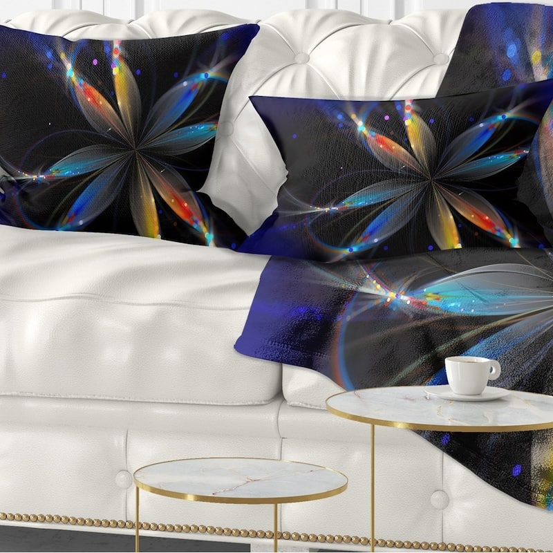 Designart 'Abstract Fractal Flower on Black' Floral Throw Pillow - Rectangle - 12 in. x 20 in. - Medium