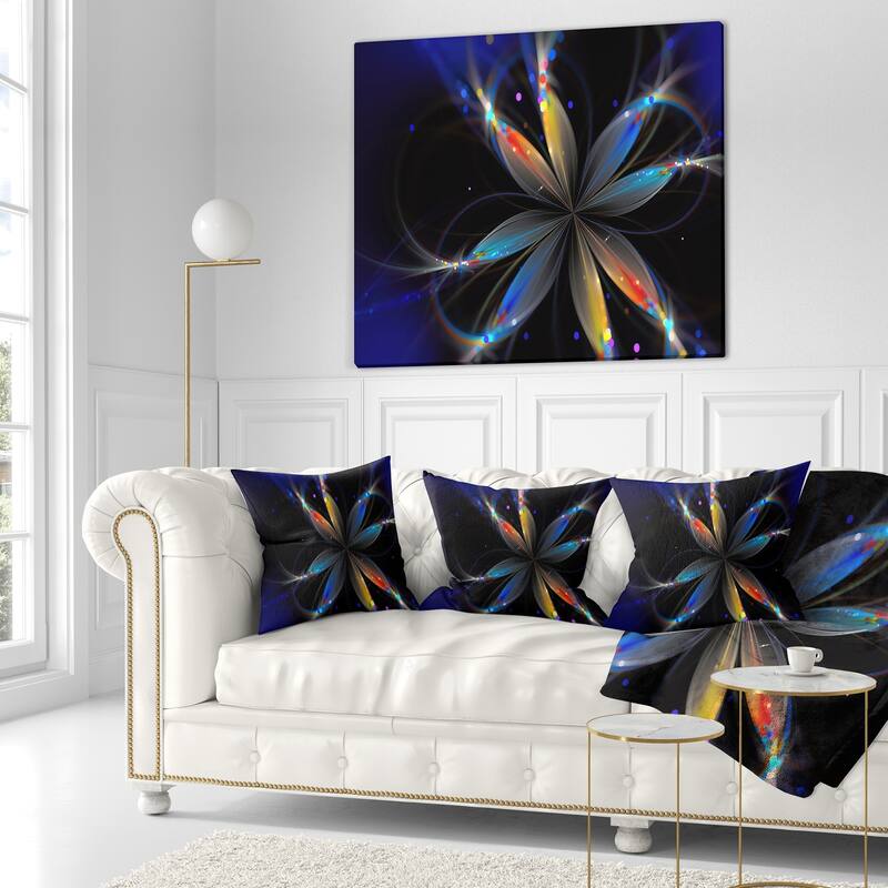 Designart 'Abstract Fractal Flower on Black' Floral Throw Pillow