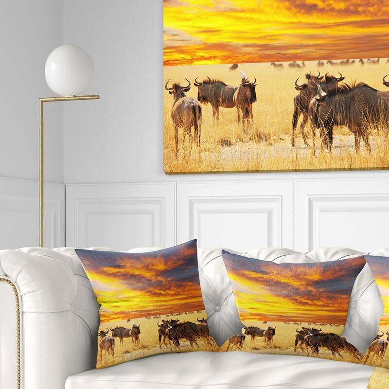 Designart 'Antelope Crowd At Sunset' African Throw Pillow - Square - 16 in. x 16 in. - Small