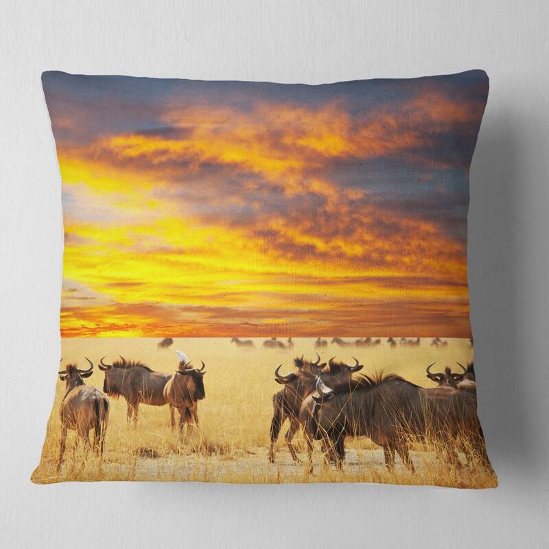 Designart 'Antelope Crowd At Sunset' African Throw Pillow